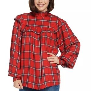Peace Love World Plaid Ruffle Blouse Cabincore